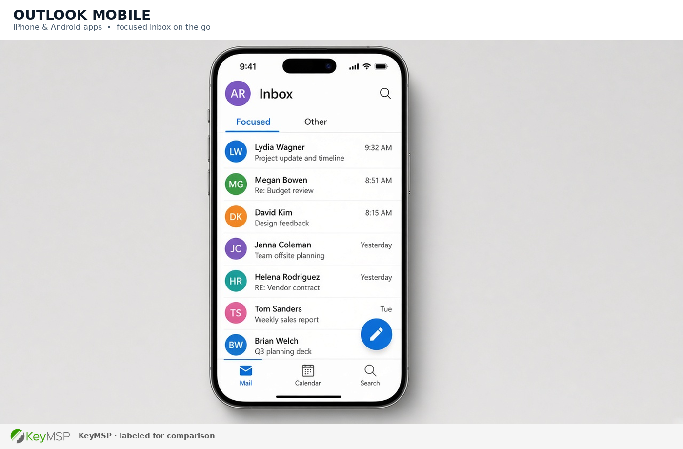 Labeled screenshot: Outlook Mobile