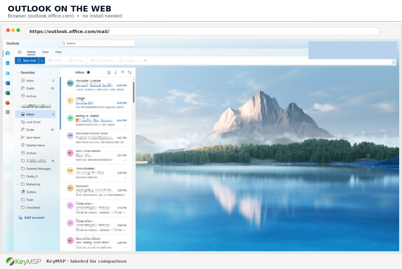 Labeled screenshot: Outlook on the Web (OWA)